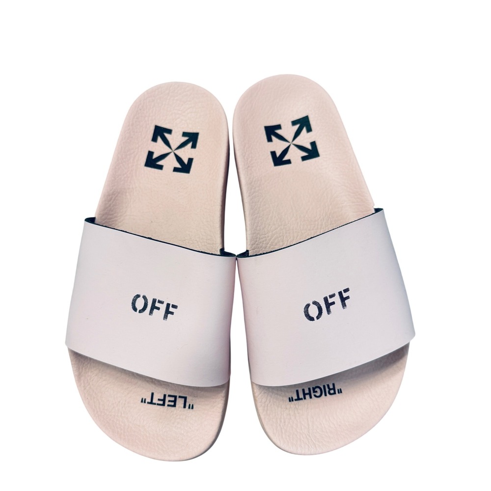 Off-White Pink Rubber "LEFT"
"RIGHT" Slides Women's Size 35 Lightweight